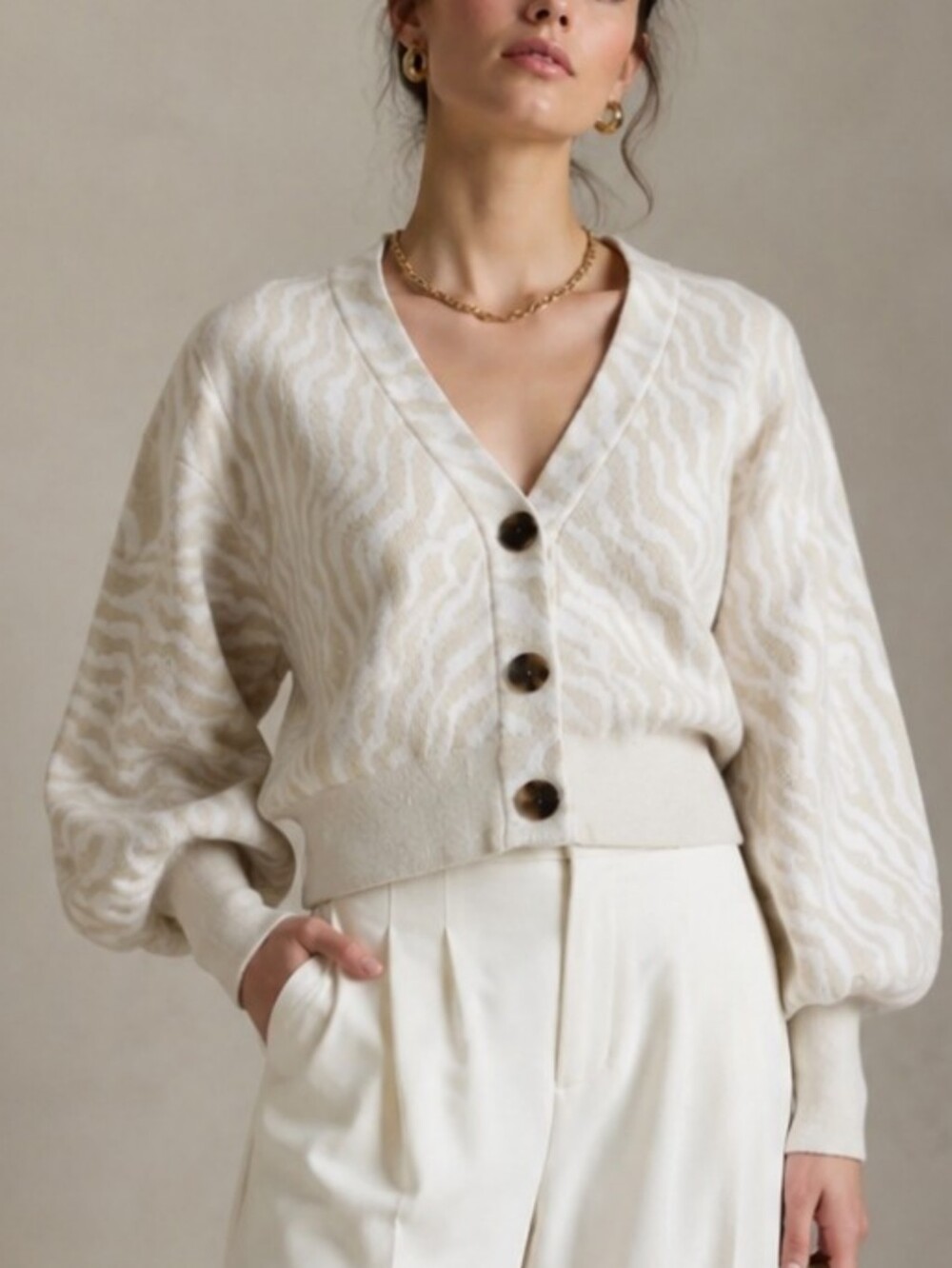 Ulla Johnson Wool Tan Stripe Cream Puff Sleeve Cardigan Medium CICI
